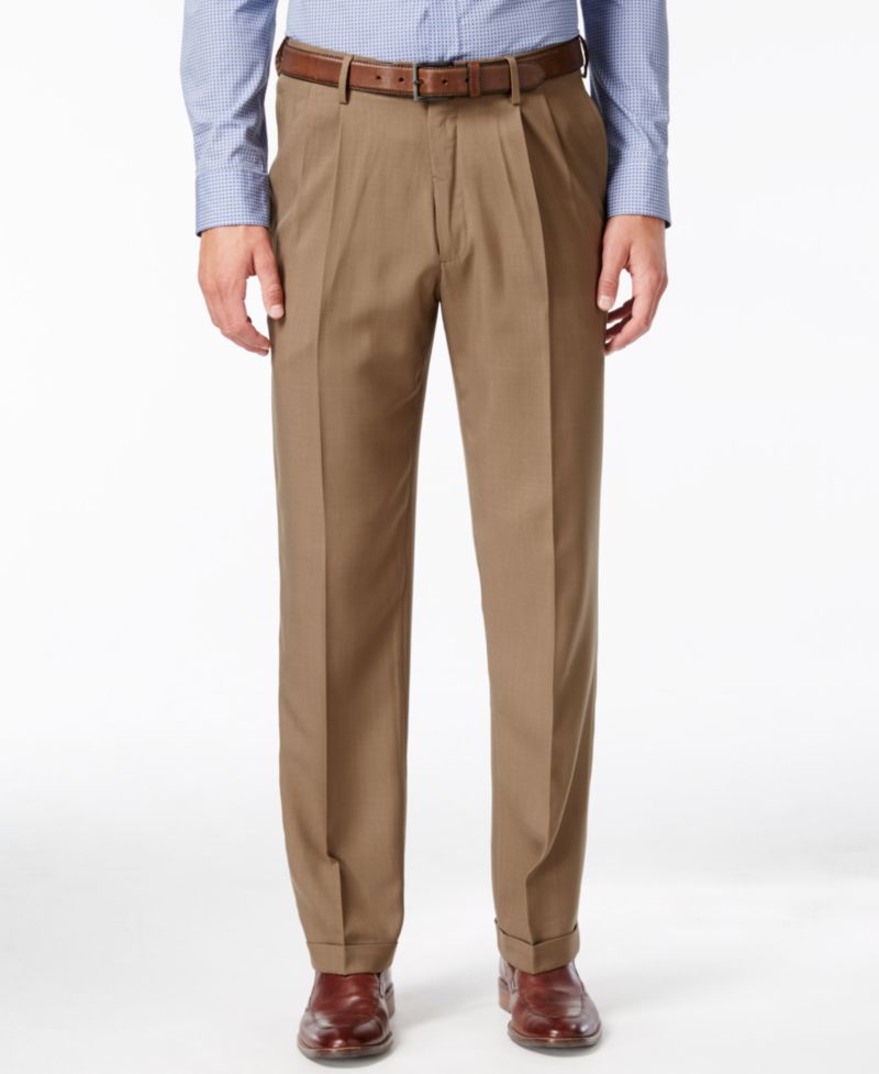 Men's ECLO Stria Classic Fit Pleated Hidden Expandable Waistband Dress Pants