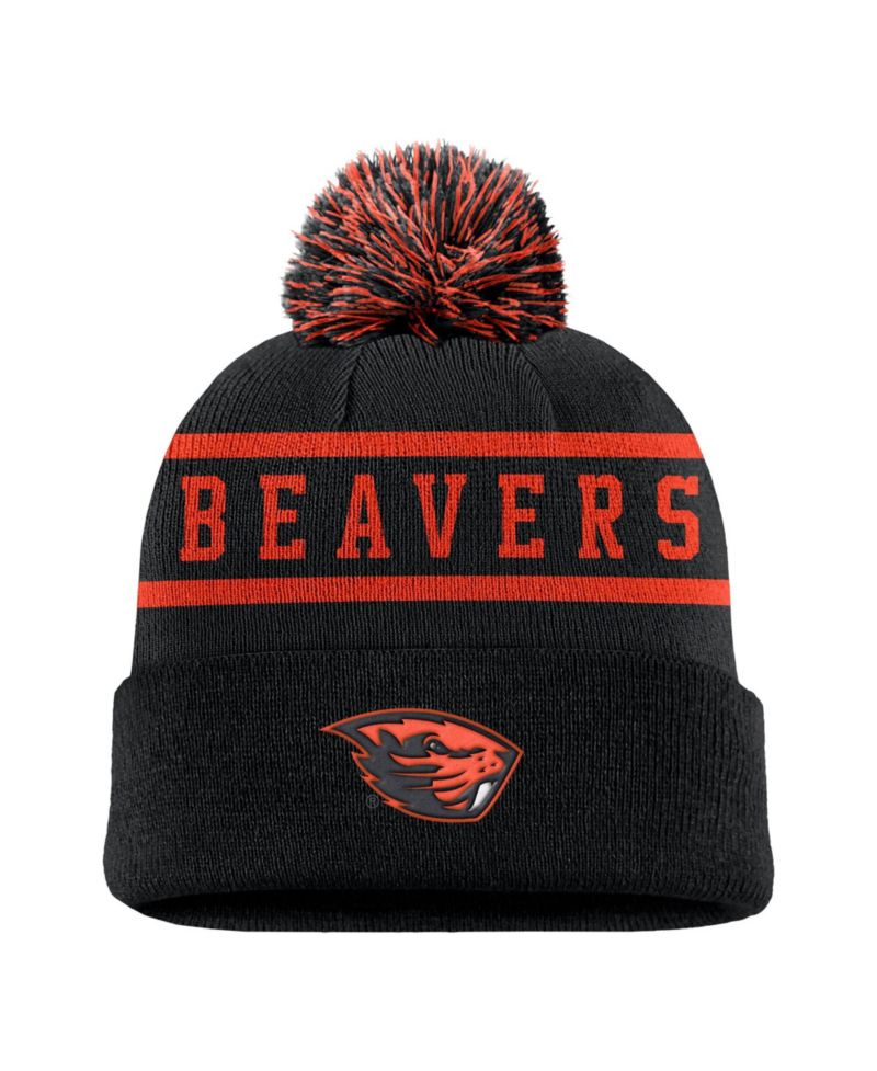 Men's Black Oregon State Beavers Peak Cuffed Knit Hat with Pom
