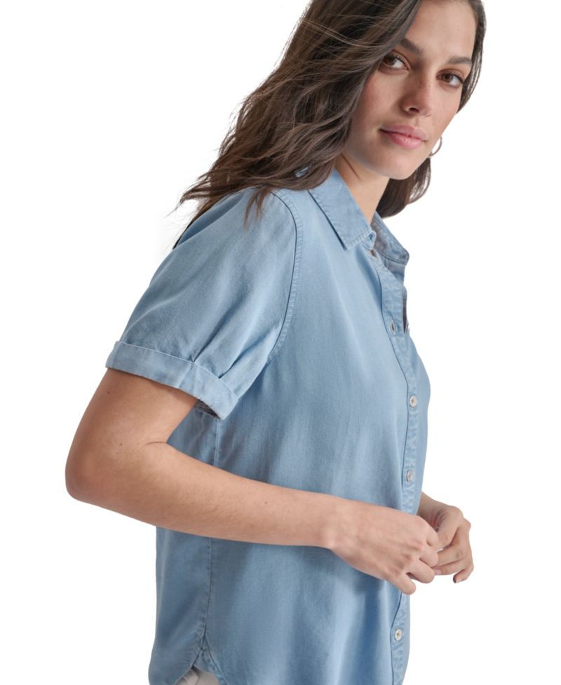 Petite Rolled Short-Sleeve Button-Up Shirt