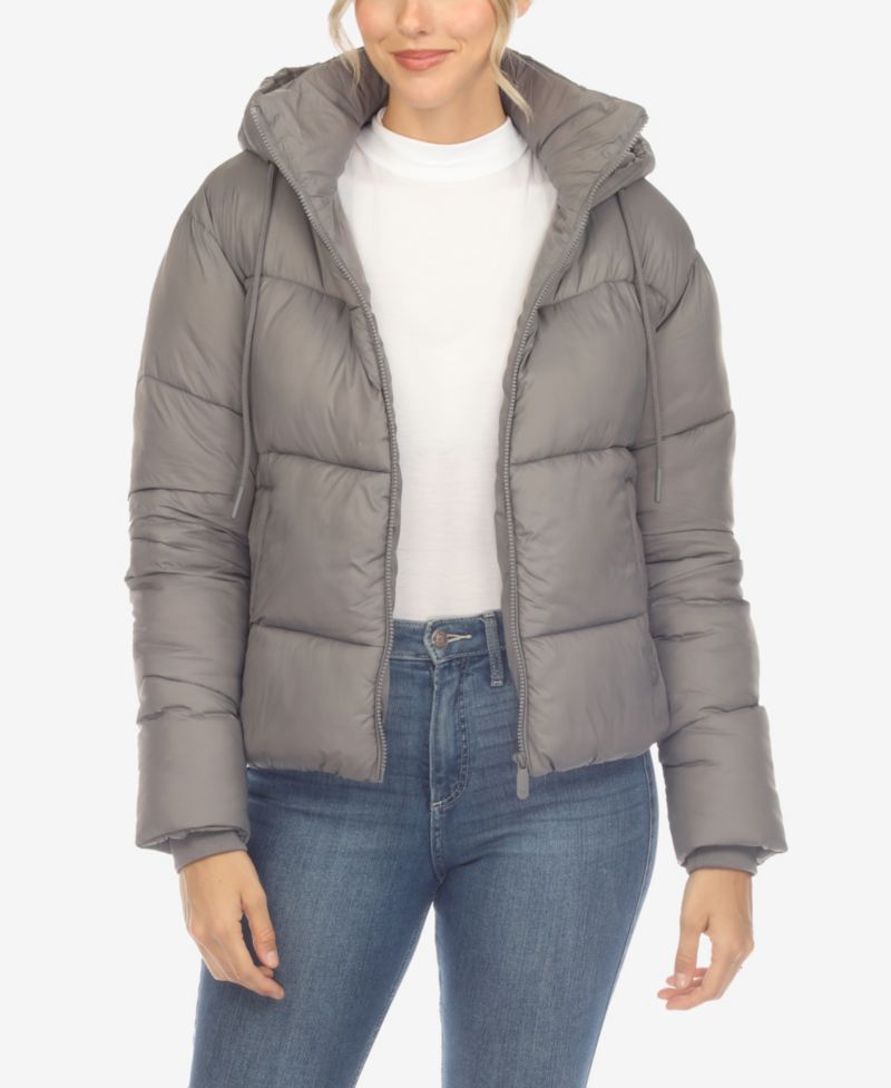 Women's Full Front Zip Hooded Bomber Puffer Jacket