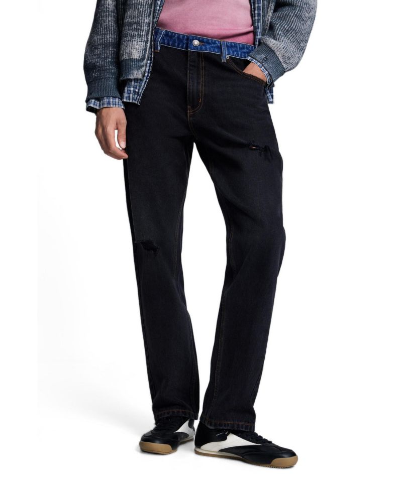 Men's Mid-Rise Double-Waistband Straight-Leg Denim Jeans