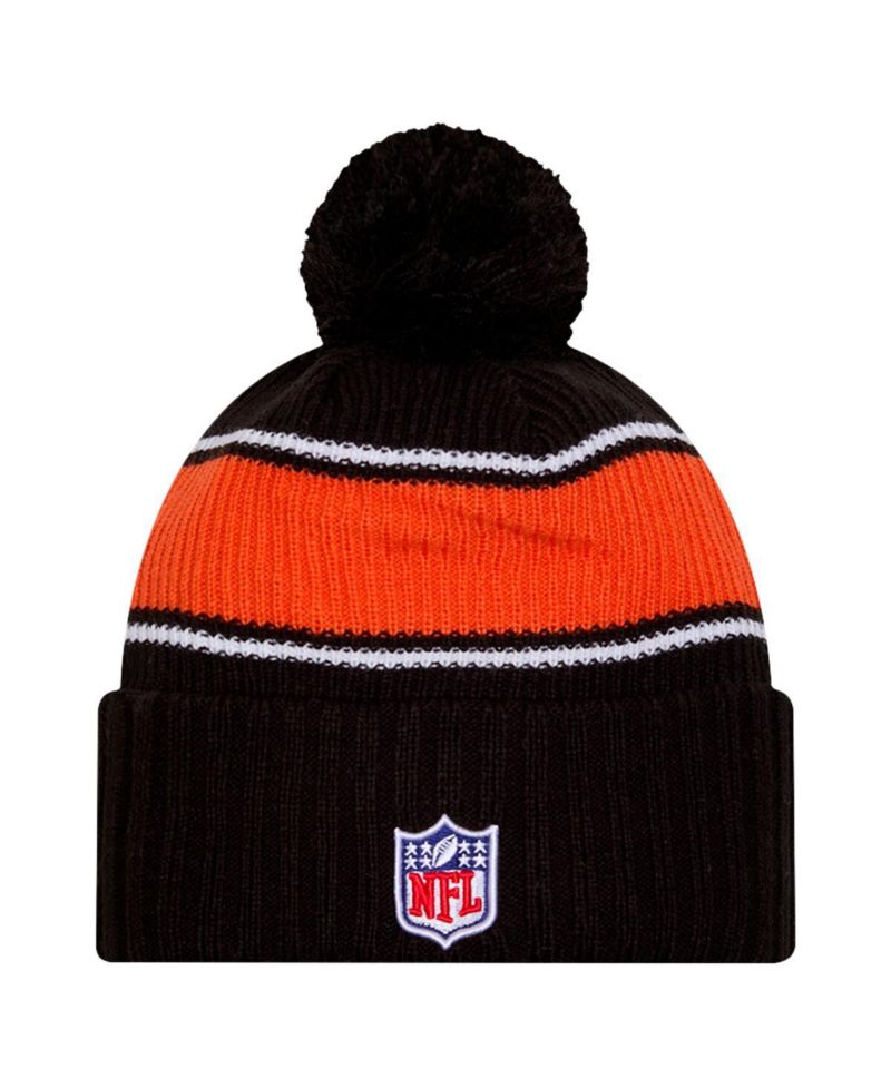 Men's Black Cincinnati Bengals 2024 Sideline Cuffed Knit Hat with Pom