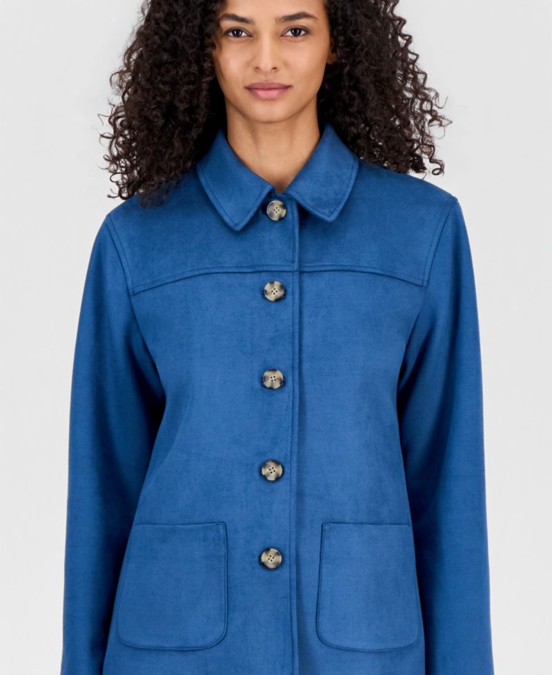 Women's Faux Suede Button-Front Long-Sleeve Jacket