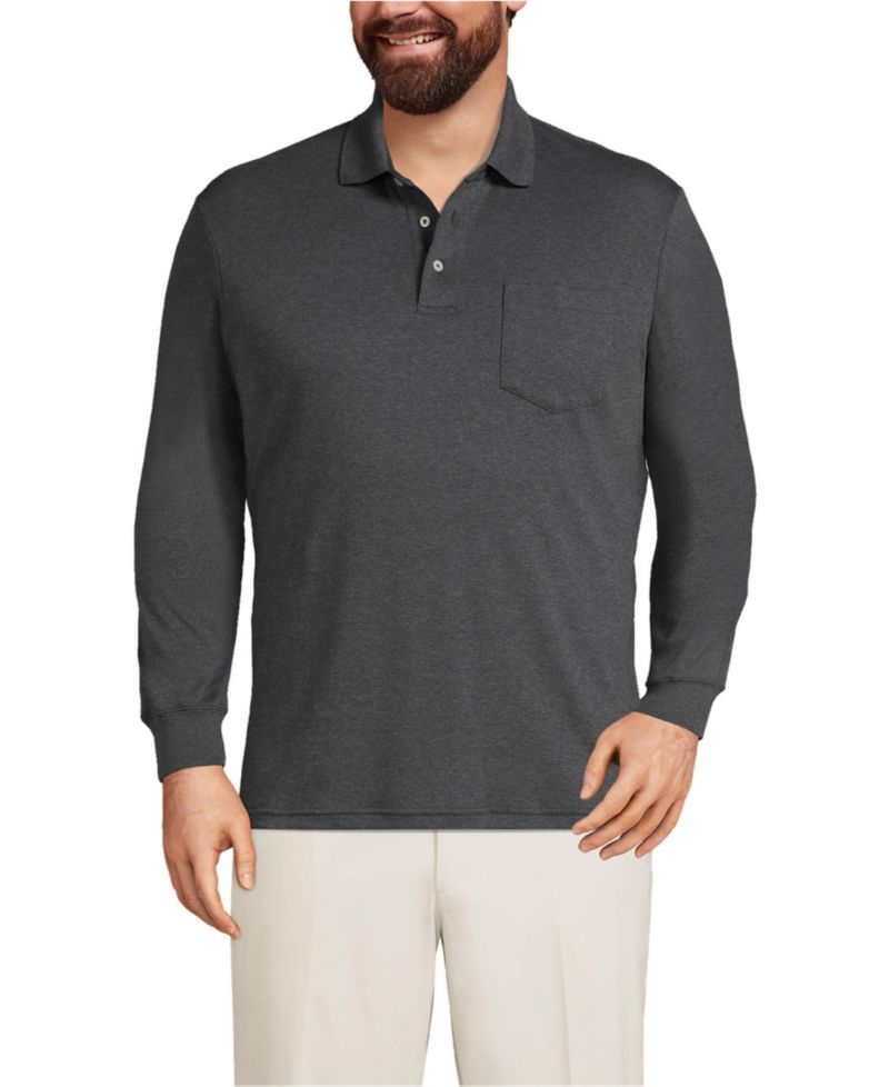 Big & Tall Long Sleeve Cotton Supima Polo Shirt with Pocket