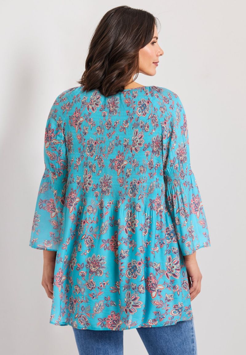 Women's Plus Size Keyhole Bell Sleeve Tunic