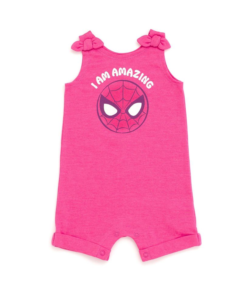 Baby Girls Marvel Spider-Man French Terry Romper and Headband Newborn to