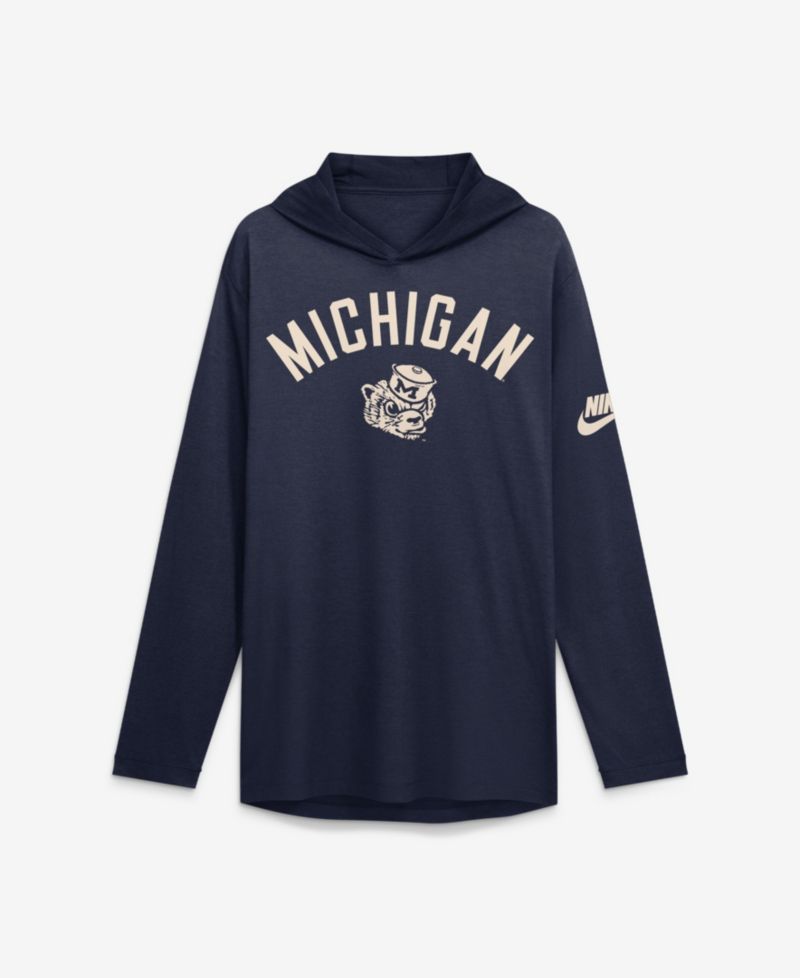 Men's Navy Michigan Wolverines Legacy Arch Tri-Blend Long Sleeve Hooded T-Shirt