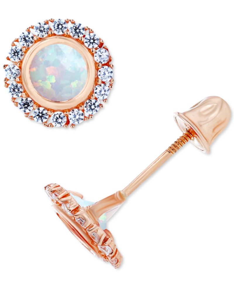 Lab-Grown Opal (1/5 ct. t.w.) & Lab-Grown White Sapphire (1/5 ct. t.w.) Halo Stud Earrings