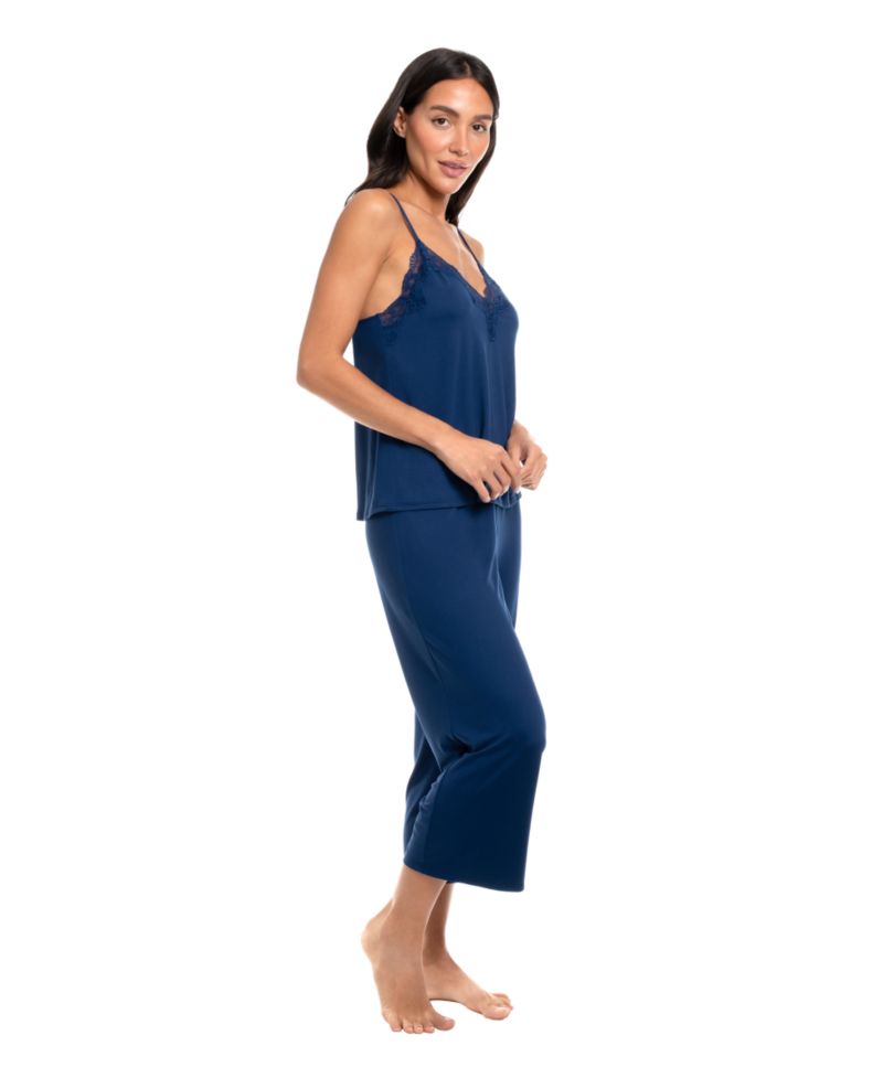 Women's Lace Trim Top and Cropped Pants, 2-Piece Set