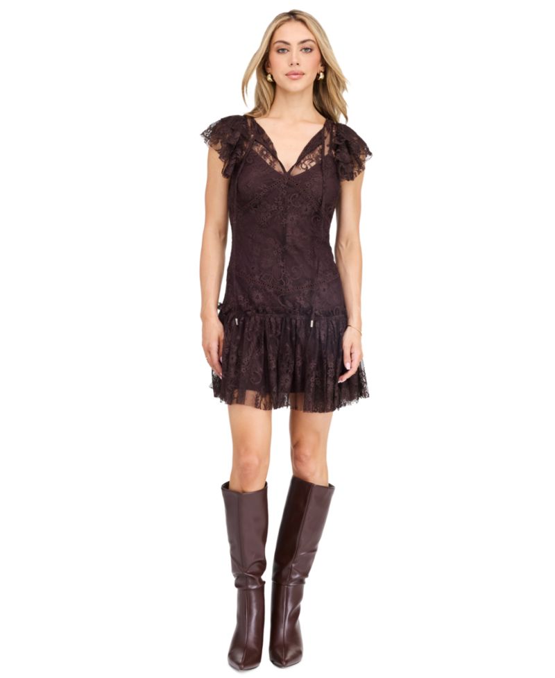 Women's Aubrey Lace Floral Keyhole Mini Dress