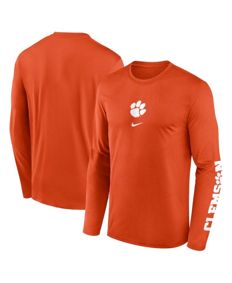 Men's Orange Clemson Tigers Primetime Center Lockup Two-Hit Legend Long Sleeve T-Shirt
