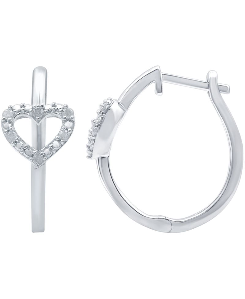 Diamond Heart Hoop Earrings (1/10 ct. t.w.) in Sterling Silver