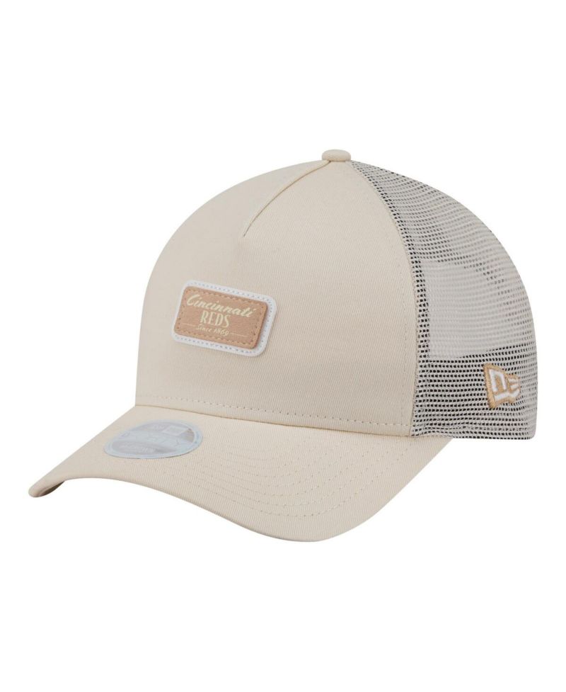 Women's Light Beige Cincinnati Reds Tonal Patch 9FORTY M-Crown A-Frame Trucker Adjustable Hat