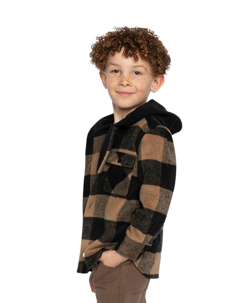 Little and Big Boy 6-12Y Flannel Shirt with Fleece Hood