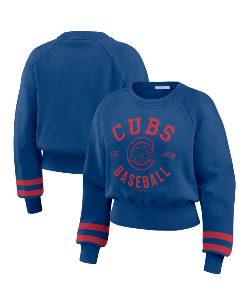 Women's Royal Chicago Cubs Vintage Washed Cropped Pullover Sweatshirt