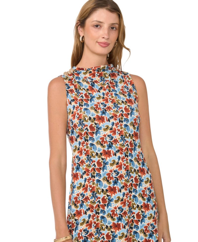 Women's Knit Floral A-Line Sleeveless Midi Dress