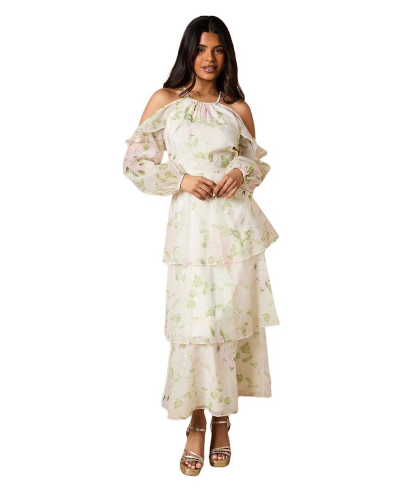 Women's Organza Cold Shoulder Midi Dress