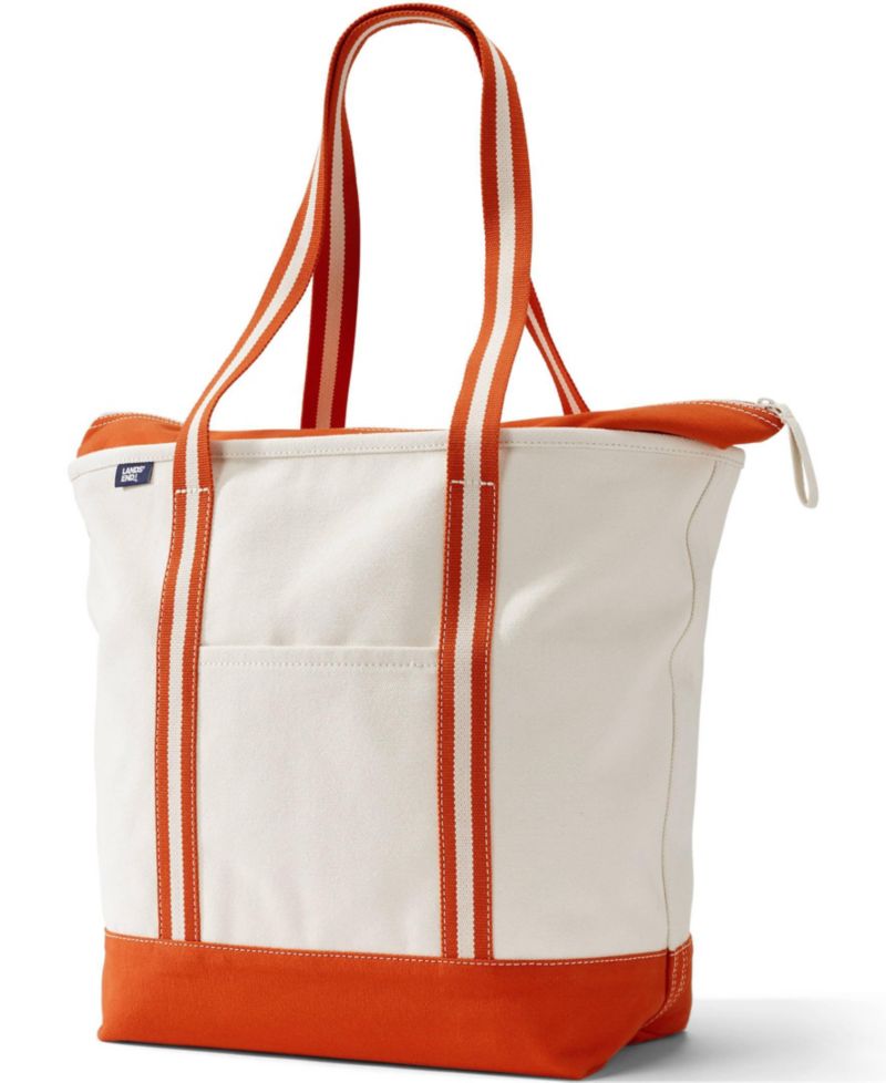 Large 5 Pocket Zip Top Long Handle Canvas Tote Bag