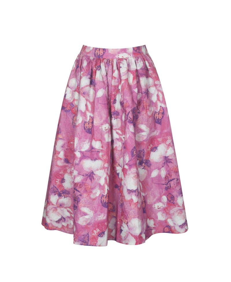 Women's Xalina Blooming Linen Low-Rise Midi Skirt