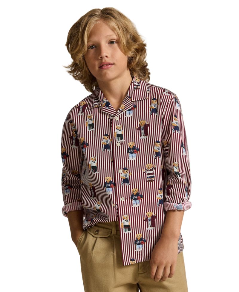 Boys' 8-20 Polo Bear Striped Cotton Shirt
