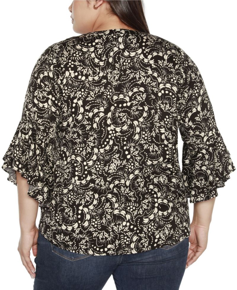 Black Label Plus Size Printed Ruffle Sleeve Top