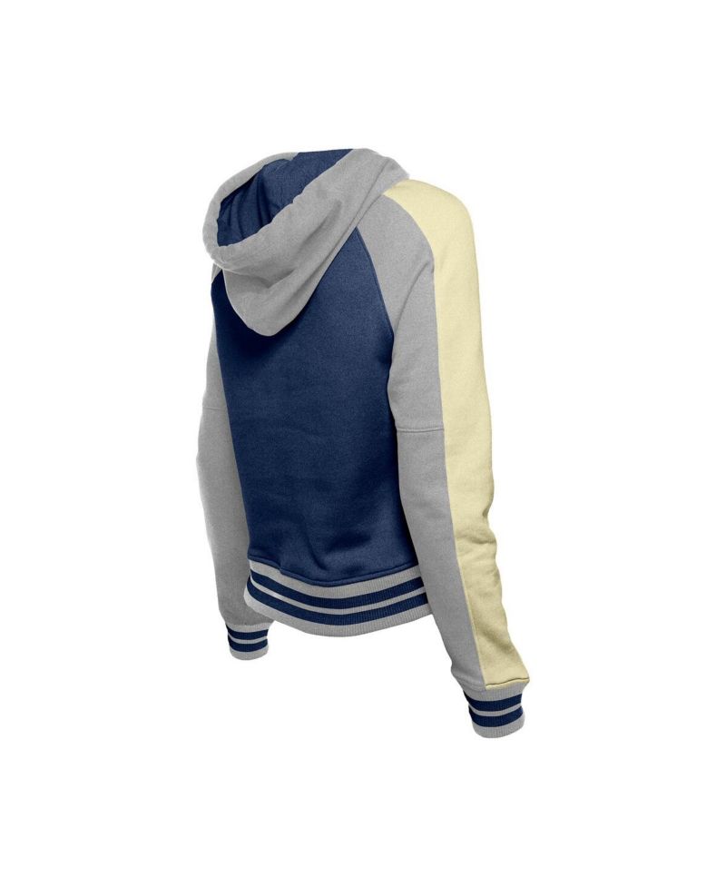 Women's Navy New York Yankees Throwback Cropped Raglan Pullover Hoodie