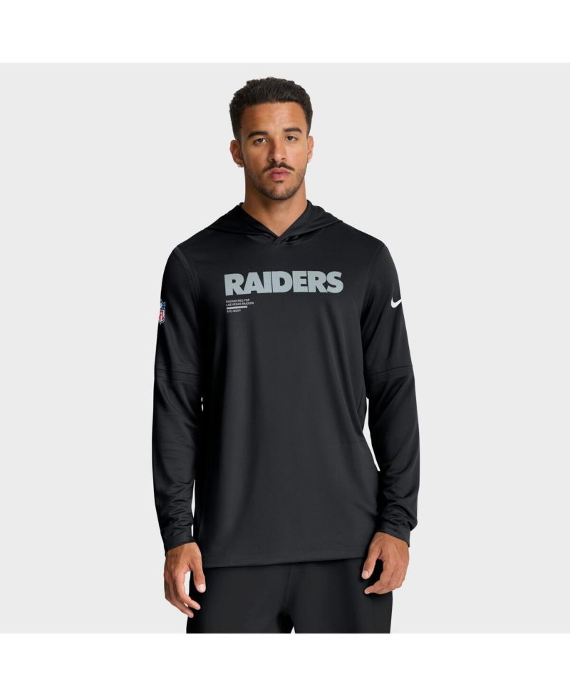 Men's Black Las Vegas Raiders Sideline Pure Fury Performance Long Sleeve Hoodie T-Shirt