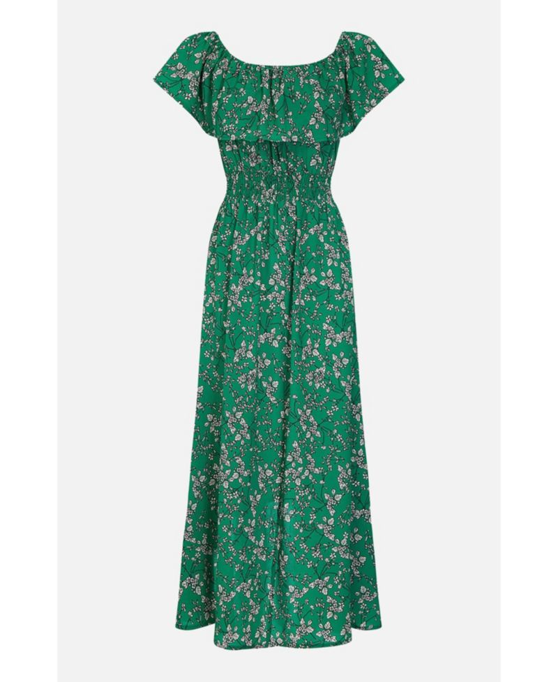 Women's Floral Bardot Ruffled Hem Midi Dress