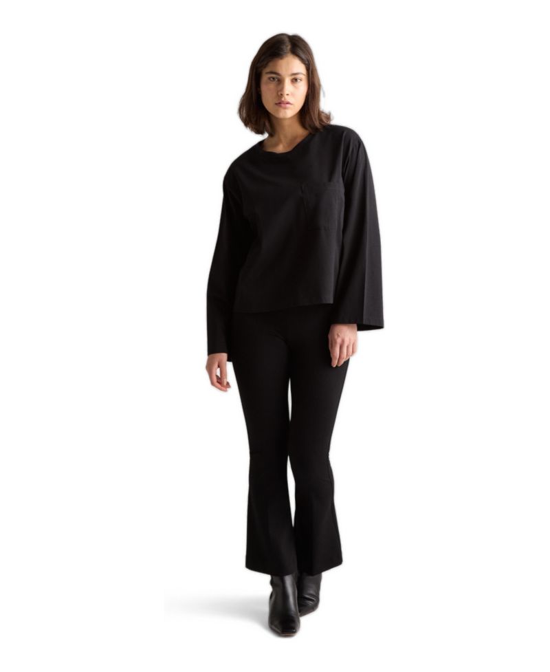 Women's Thir Boxy Chest-Pocket Cotton-Blend Long-Sleeve Top