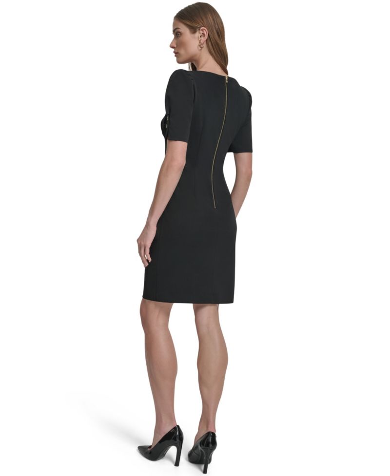 Women's Puff-Sleeve Ruched Boat-Neck Dress