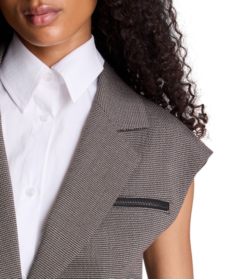 Women's Zipper Pocket Button Front Sleeveless Vest with Removable Shirt