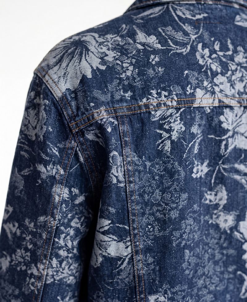 Petite Floral Jacquard Long-Sleeve Denim Jacket