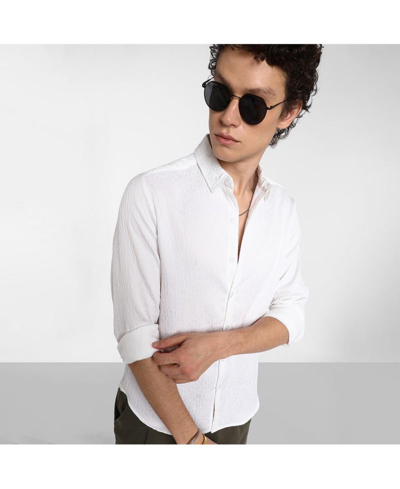 Men's Chalk White Abstract-Textured Shirt