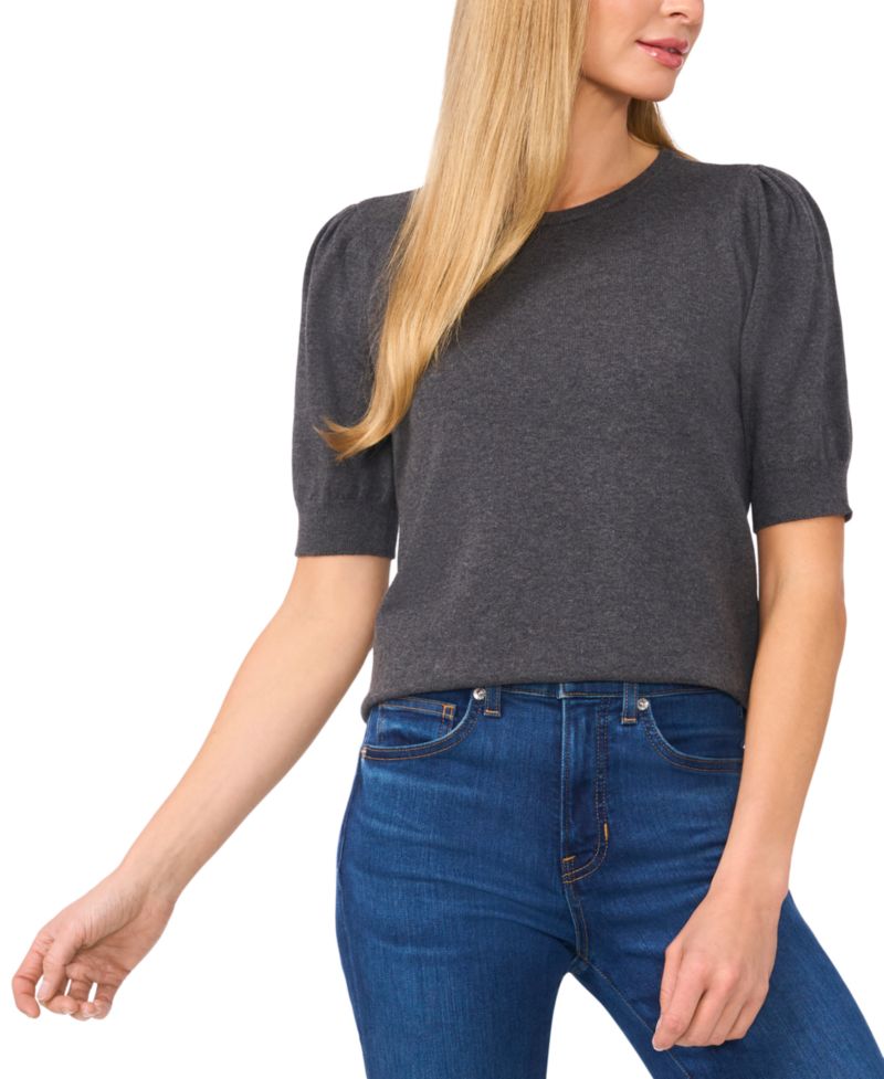 Women's Crewneck Puff Sleeve Cotton Sweater