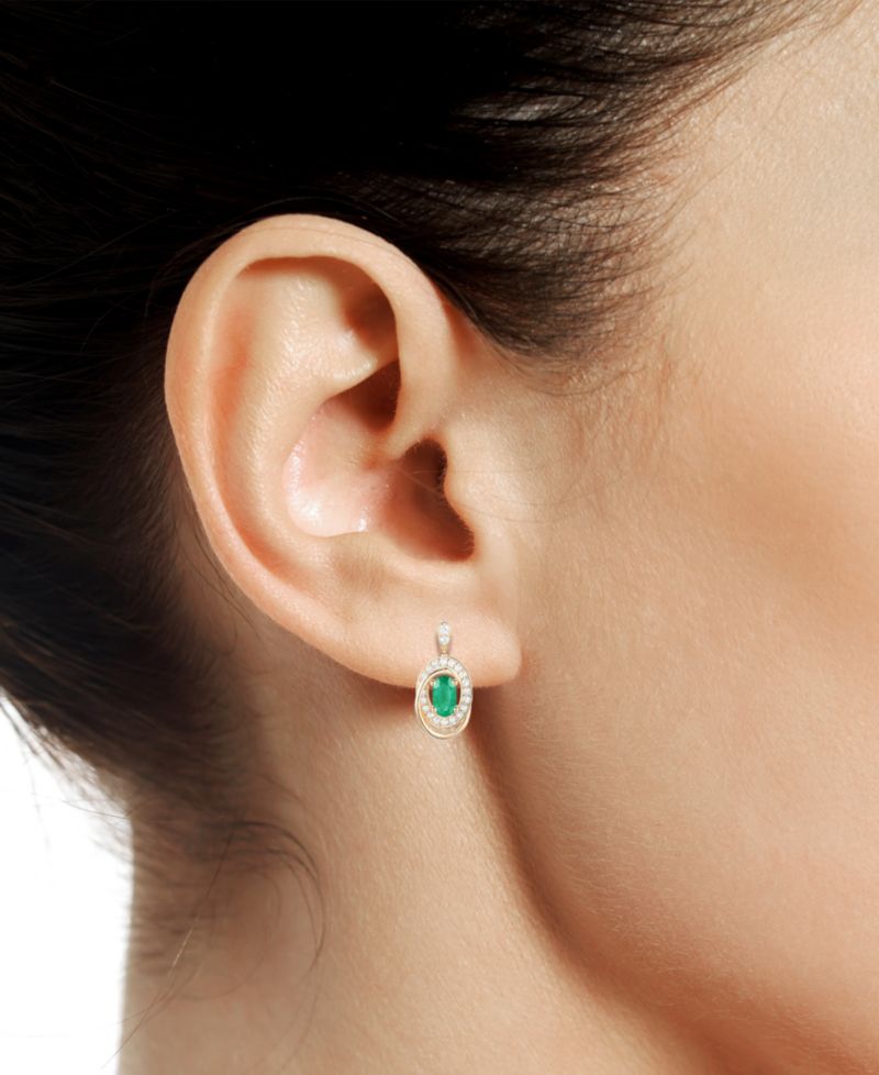Emerald (3/8 ct. t.w.) & Diamond (1/5 ct. t.w.) Oval Swirl Drop Earrings in 14k Gold (Also in Ruby & Sapphire)