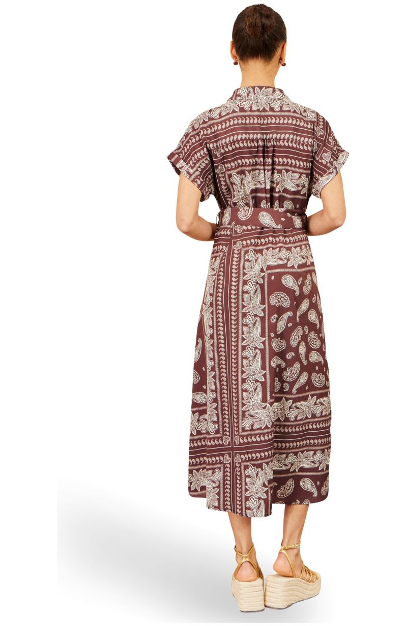 Women's Scarf Print Midi Shirt Dress