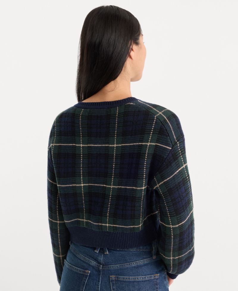 Women's Cropped Plaid Cardigan Sweater