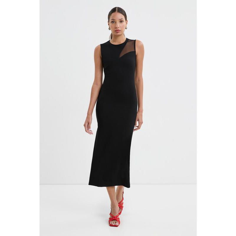 Women's Bryant Round-Neck Mesh-Shoulder Sleeveless Back-Slit Midi Dress