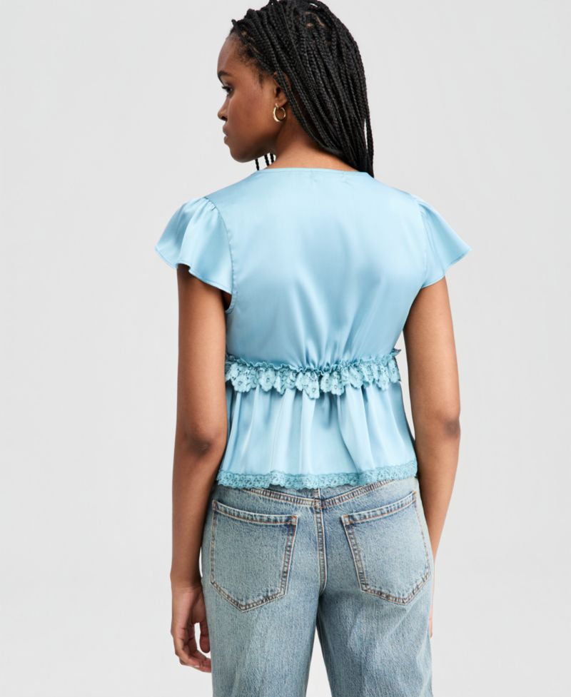 Plus sizeSatin Lace Peplum-Hem Top