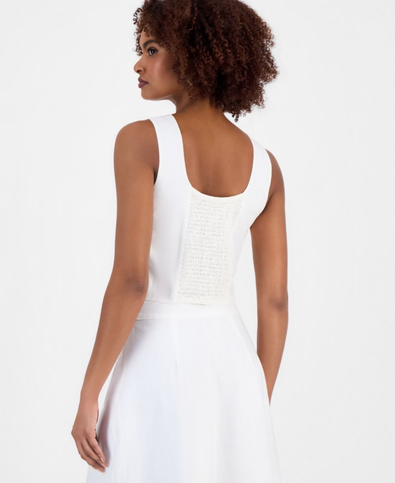 Women's Cropped Floral Lace Cotton Tank Top