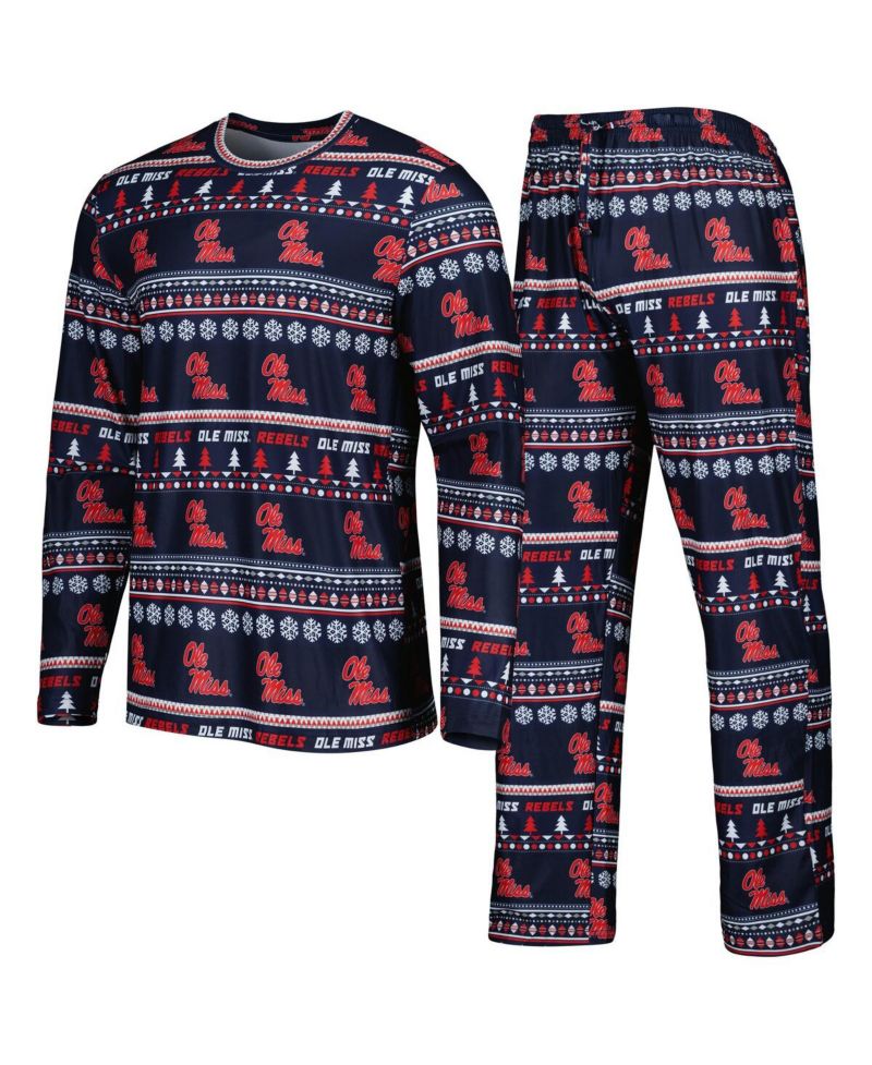 Men's Navy Ole Miss Rebels Swivel Long Sleeve T-shirt and Pants Sleep Set