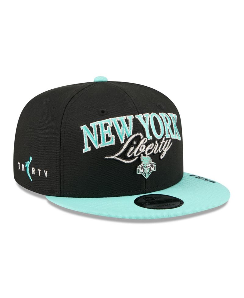 Men's and Women's Black/Mint New York Liberty WNBA Tip-Off 2026 Metal Badge A-Frame 9FIFTY Snapback Hat