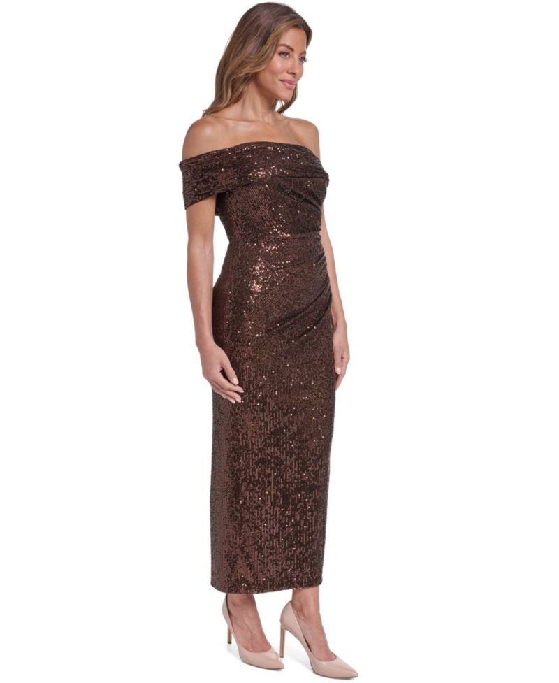 Women's Sequin Ruched One-Shoulder Sheath Dress