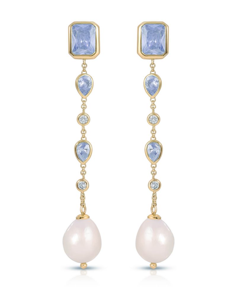 Gleaming Blue Gem Linear Earrings