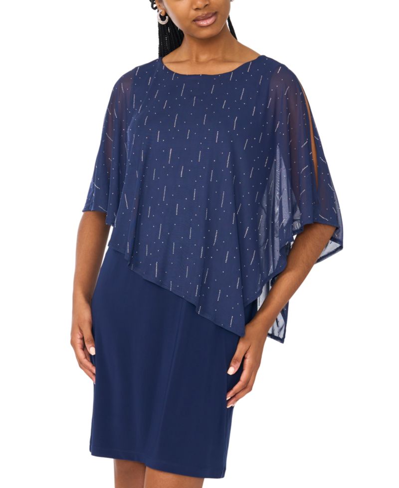 Women's Foil Cape Overlay Crewneck Mini Dress