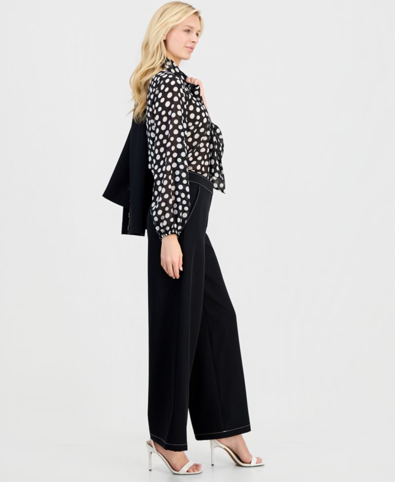 Women's Topstitch-Trim Wide-Leg Pants