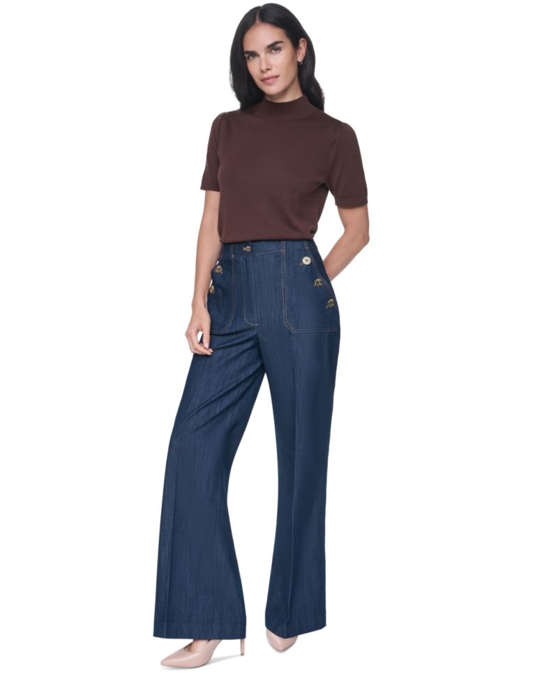 Women's Short-Sleeve Mock-Neck Puff-Sleeve Sweater