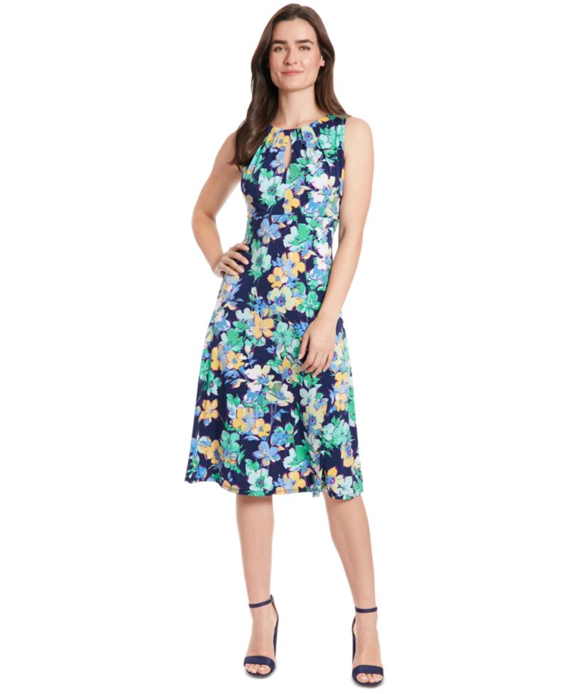 Petite Keyhole Pleat-Neck A-Line Dress