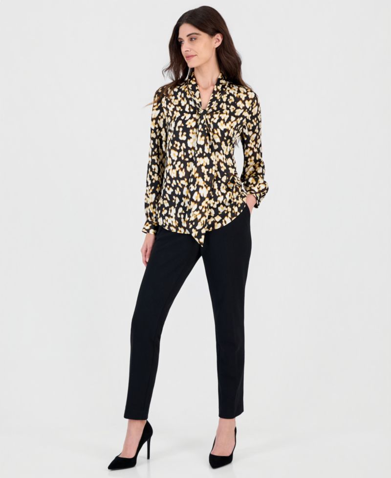 Women's Long Sleeve Printed Satin Blouse