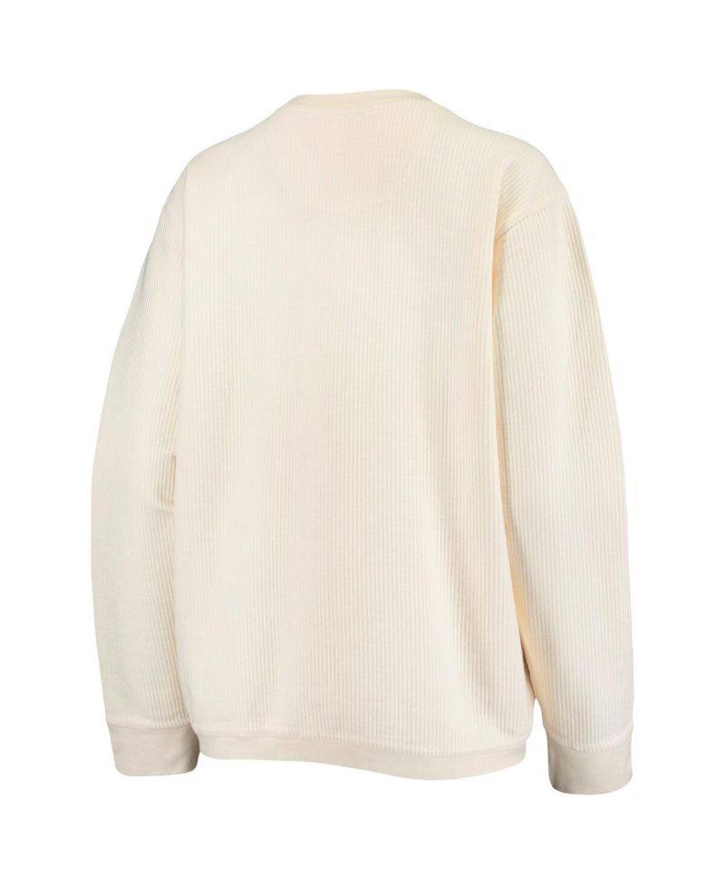 Women's White Distressed Georgia Bulldogs Comfy Cord Vintage-Like Wash Basic Arch Pullover Sweatshirt